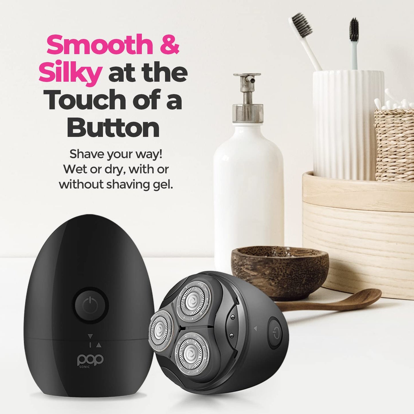 Pop Sonic Moon Shaver (Black) - Face & Body Shavers for Men & Women - 3 Floating Rotary Heads Face Shaver w/Removable Cap - Long Lasting Lithium-ion Battery Portable Electric Shaver & Leg Shaver