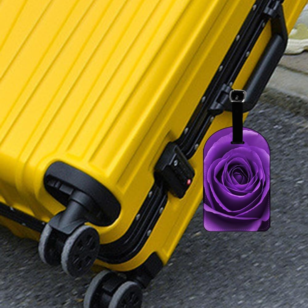 Rose Flower Luggage Tag Purple Petals Leather Travel Bag Labels Suitcase Luggage ID Tags Travel Accessories Baggage Name Tags