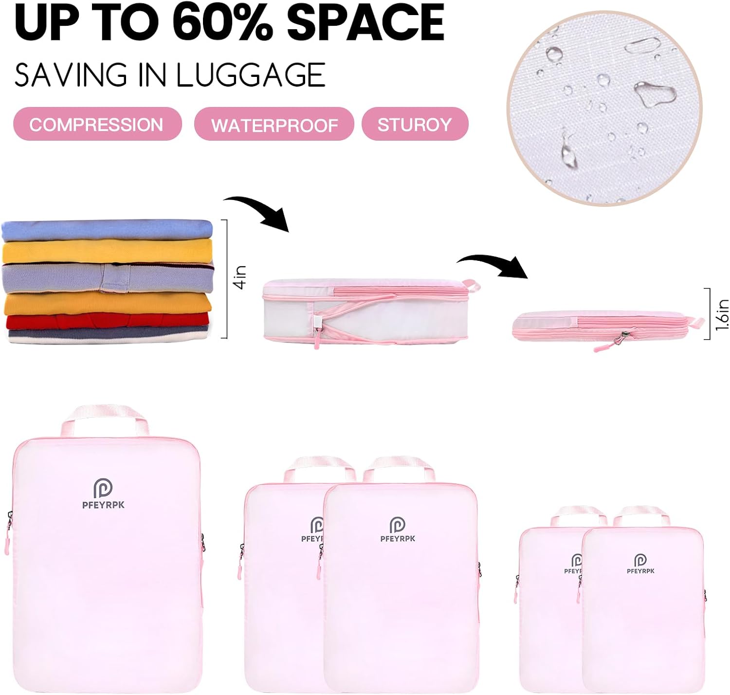 Lightweight Compression Packing Cubes for Suitcases, Compressible Expandable Travel Packing
