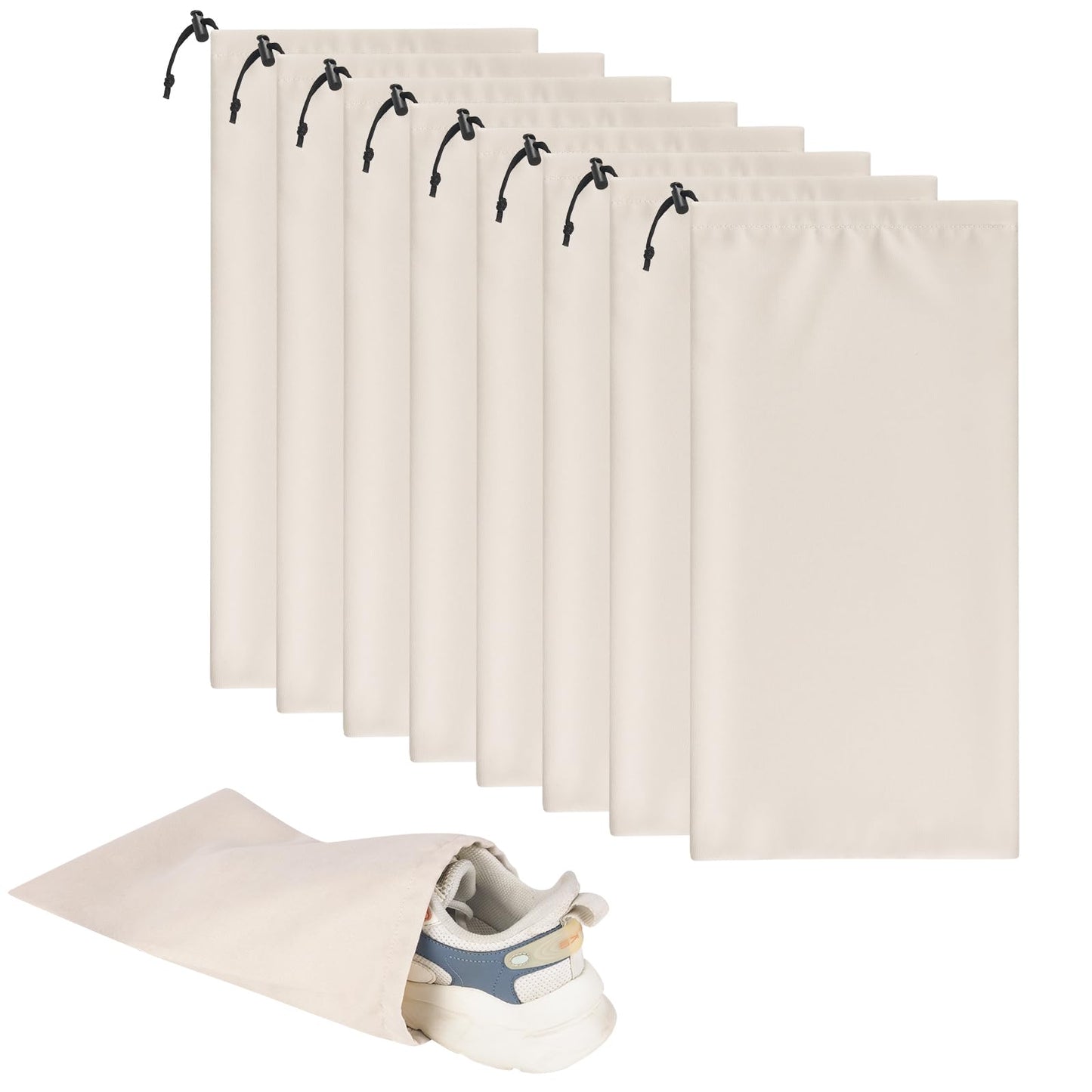 8 Pcs Single Shoe Bags for Travel with Drawstring,18"X9",Beige