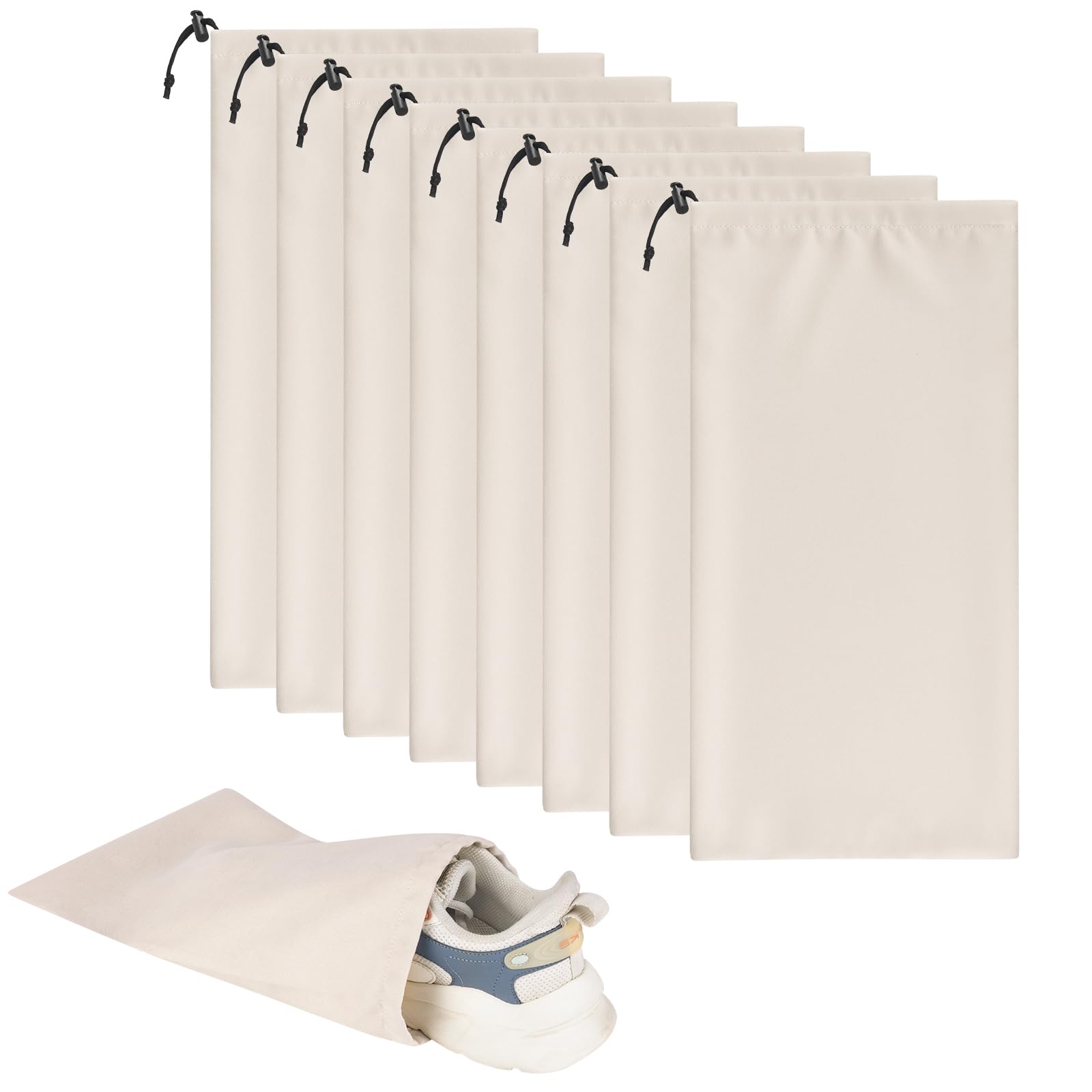 8 Pcs Single Shoe Bags for Travel with Drawstring,18"X9",Beige