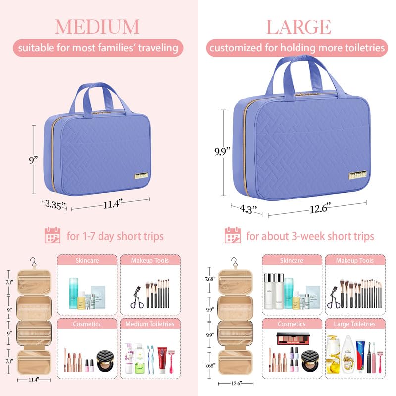 HOTOR Travel Toiletry Bag - Hanging Toiletry Bag for Women & Men, Makeup Bag/Big Comparment, Waterproof for Travel Accessories, Travel Essentials, Medium, Aegean-Blue