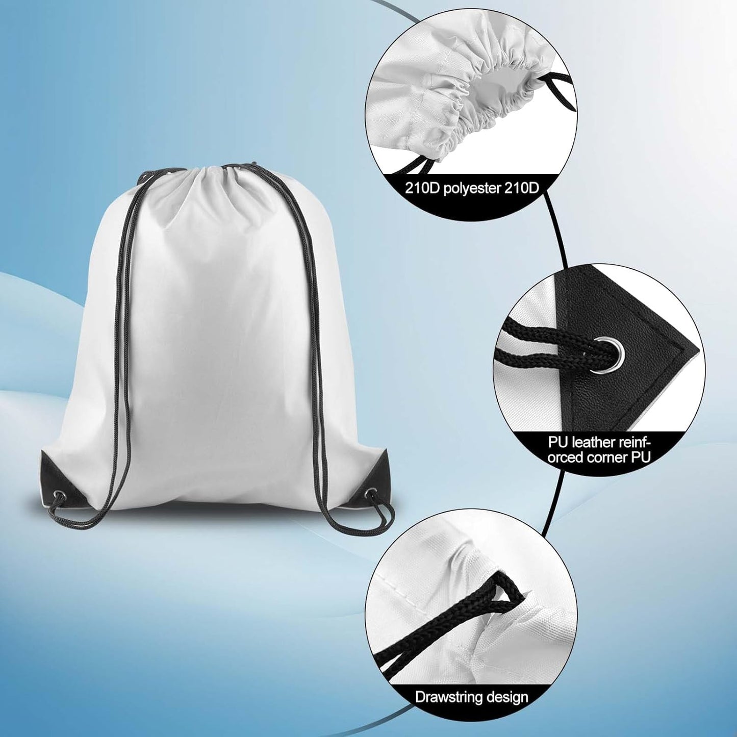 PLULON 15 Pcs White Drawstring Bags, Drawstring Backpack Bulk, Cinch Sack Sport Gym Backpack Bags