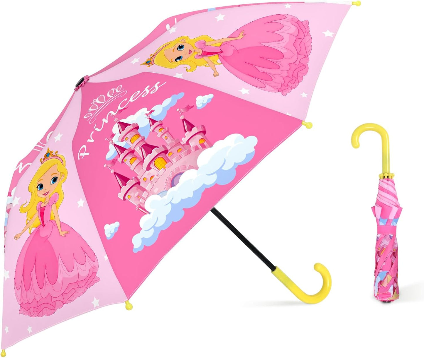 Kids Umbrella, Safety Windproof Umbrella with Easy-Grip Hook Handle for Toddler Girls and Boys