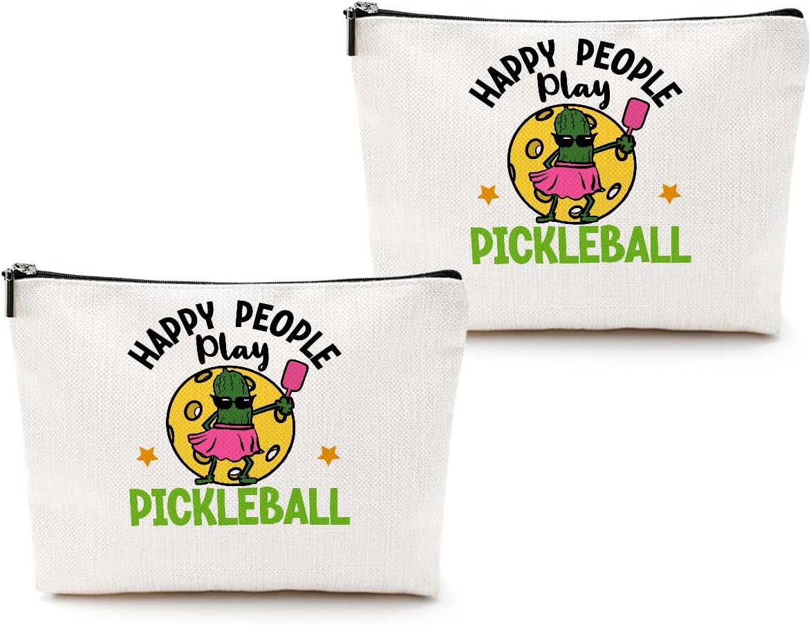 2pcs Funny Pickleball Gifts Makeup Bag, Ball Player Cosmetic Bag Ball Lover with Zipper Pouch Accessories Pickleball Lover Gifts for Girls Women Fans Player Mom Sister Christmas Birthday Gifts