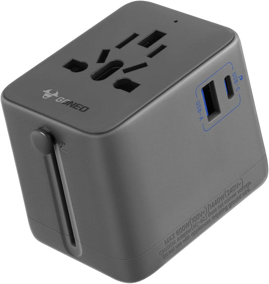 Universal Travel Adapter, European Travel Plug Adapter (6A 20W), International Power Adapter with USB C USB A Type A and AC Outlet for US EU UK Australia Japan Thailand (Type C/G/A/I)