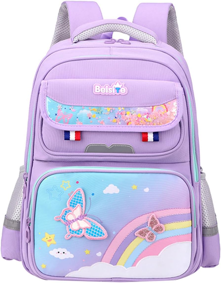 JiaYou Unisex Child Backpack Multi Layer Primary School Daypack with Detachable waist belt(Purple,21 Liters)