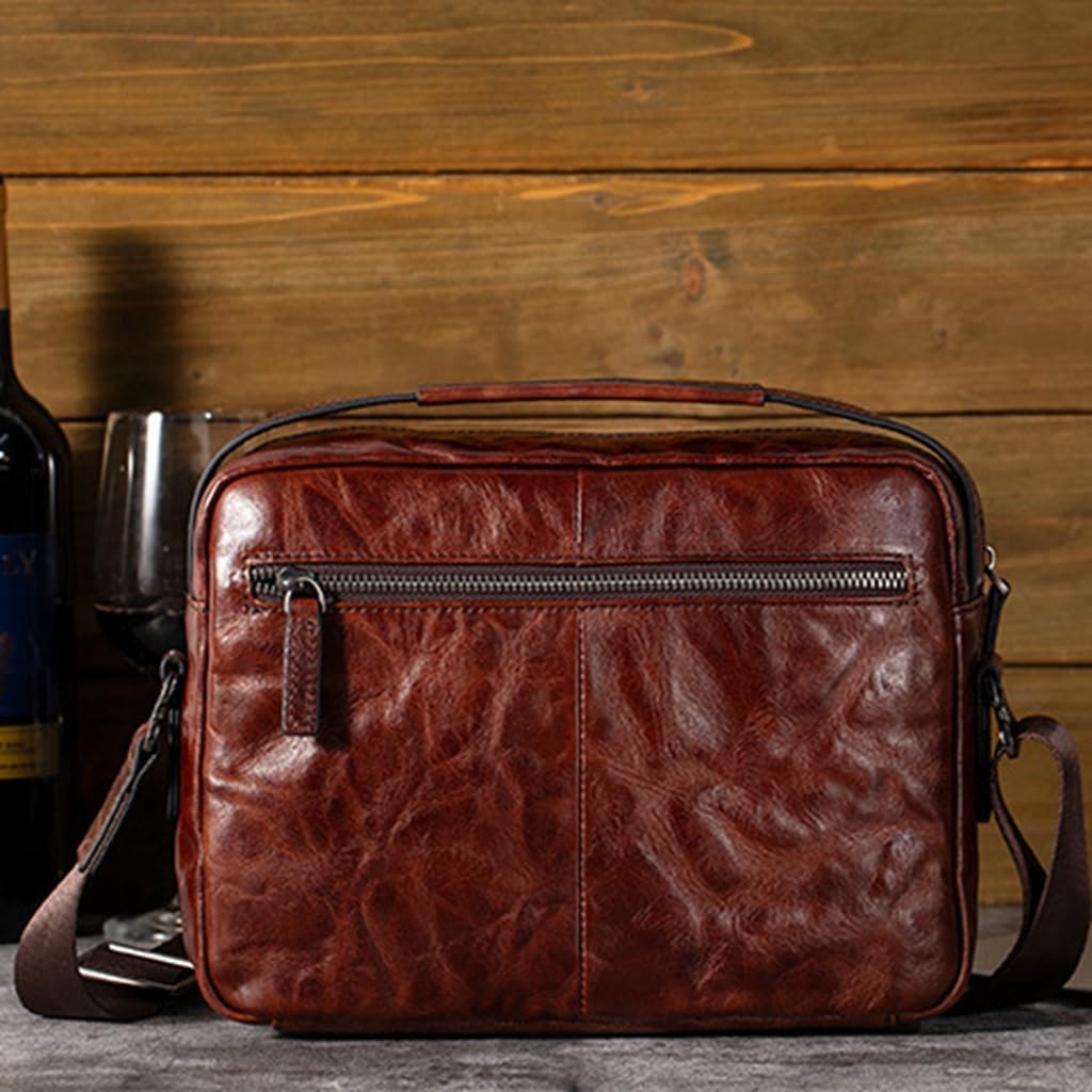 Genuine Leather Sling Bag for Men Adjustable Strap Vintage Anti-Theft Crossbody Messenger Shoulder Bag