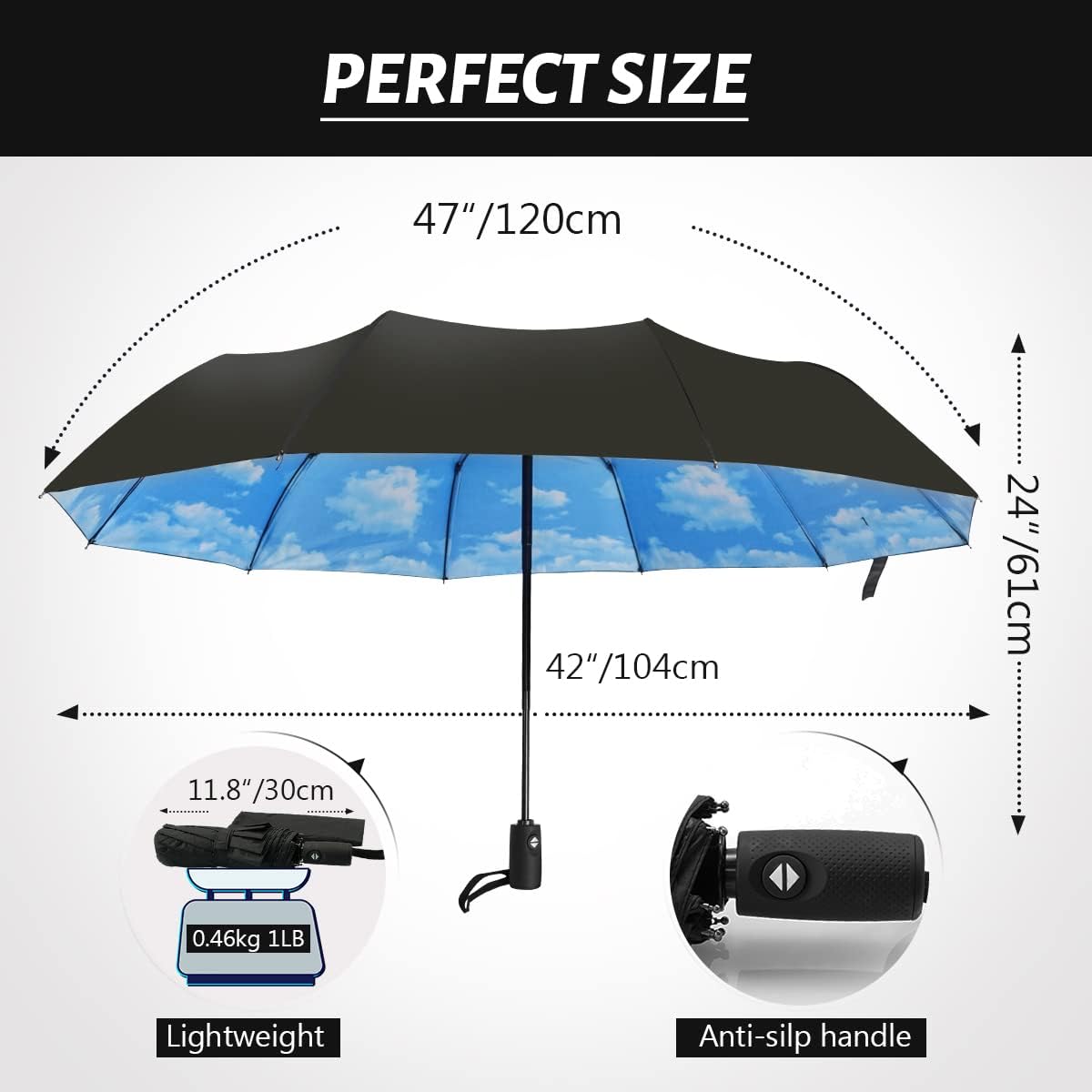LLanxiry Compact Travel Umbrella, Windproof UV Protection Mini Folding Umbrellas for Rain Small