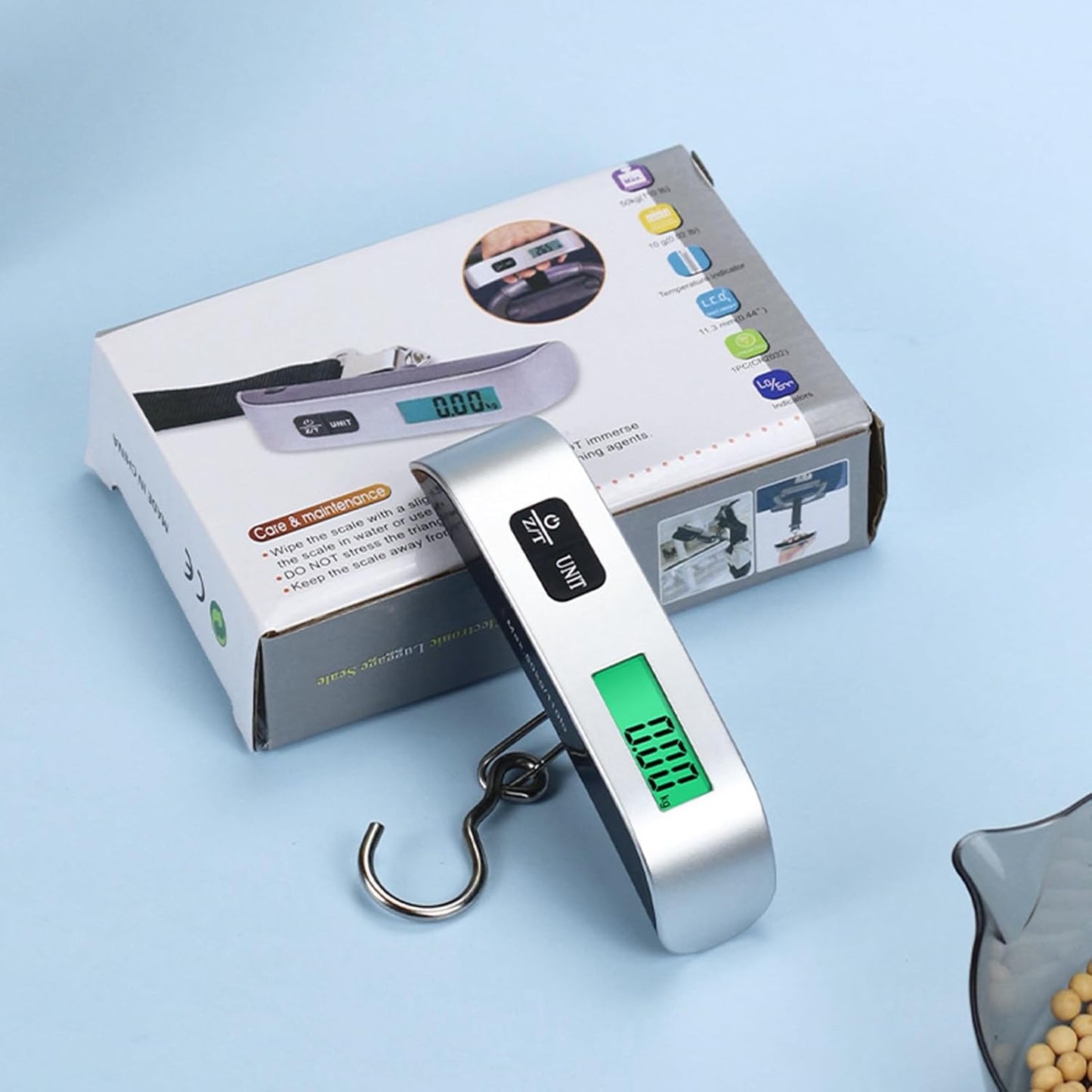 Portable Electronic Hook Scale LCD Large Green Light Display 50kg Hanging Hook Scale (Hook Type)