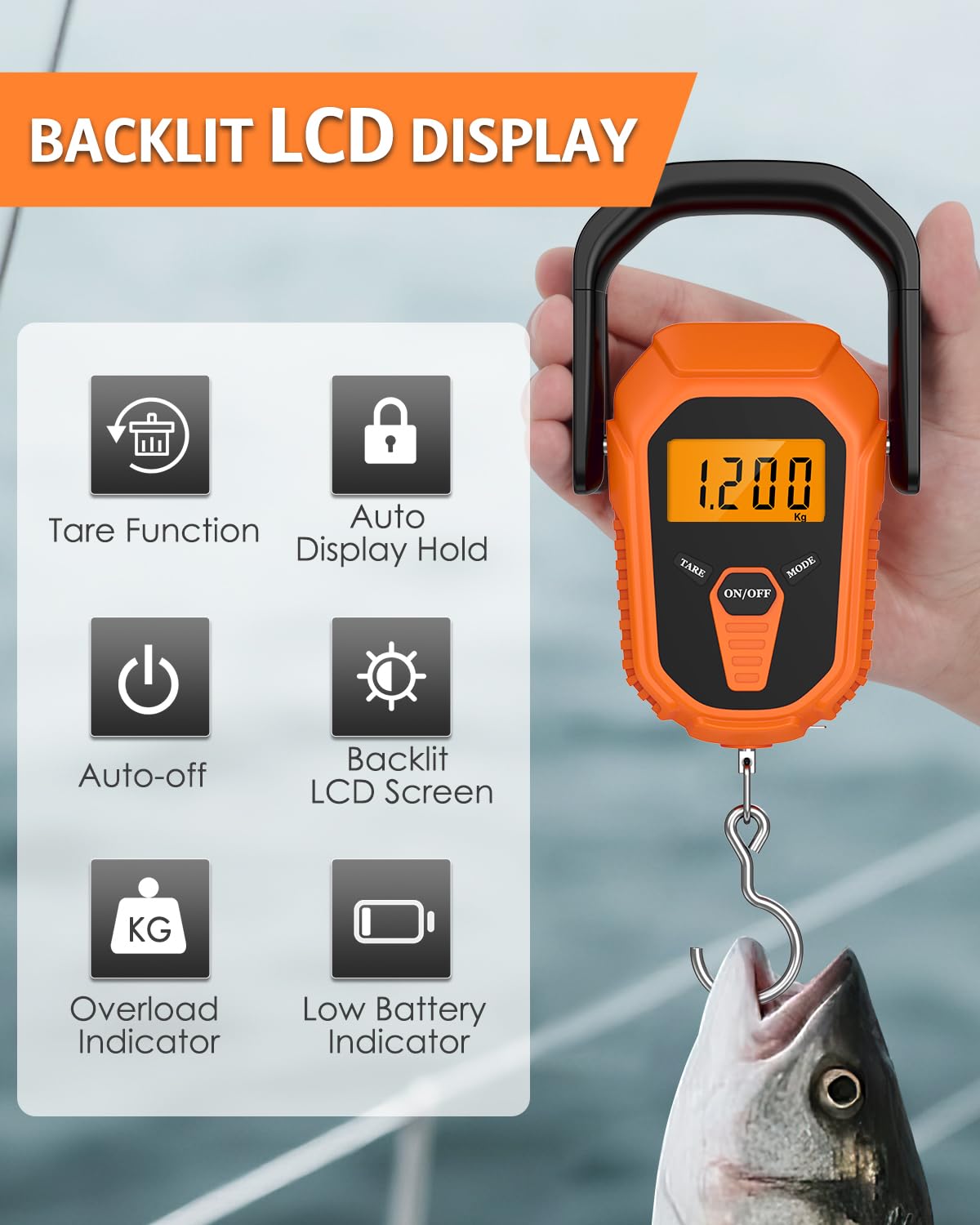 Fish Scale with Lip Gripper, Digital Fishing Weight Scale with Hook & Clamp, 110lb/50kg Fishing