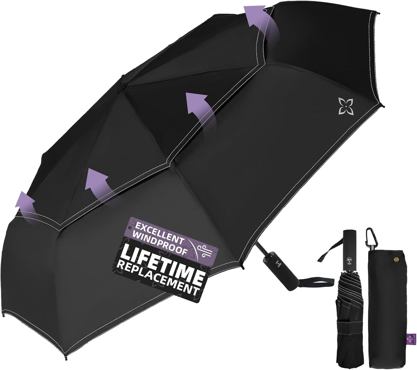 Compact Travel Windproof Umbrella, 43" Auto open/close Folding Quick Dry Umbrellas for Rain, Lightweight Portable Small for Backpack Car, less force to Fold for Women Men Kids, TSA Approved