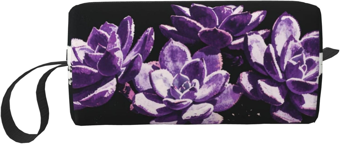 Amethyst Succulent Makeup Bag Small Compact & Durable Travel Cosmetic Bag Organizer Oxford Fabric Impact-Resistant Multi-Purpose Storage Perfect for Travel, Gym, Daily Use