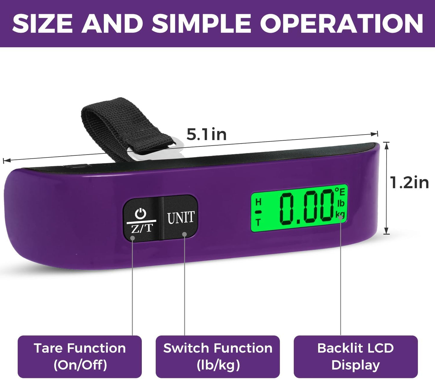 BAGAIL Digital Luggage Scale, 110lbs Hanging Baggage Scale with Backlit LCD Display, Portable Suitcase Weighing Scale, Travel Luggage Weight Scale with Hook, Strong Straps for Travelers