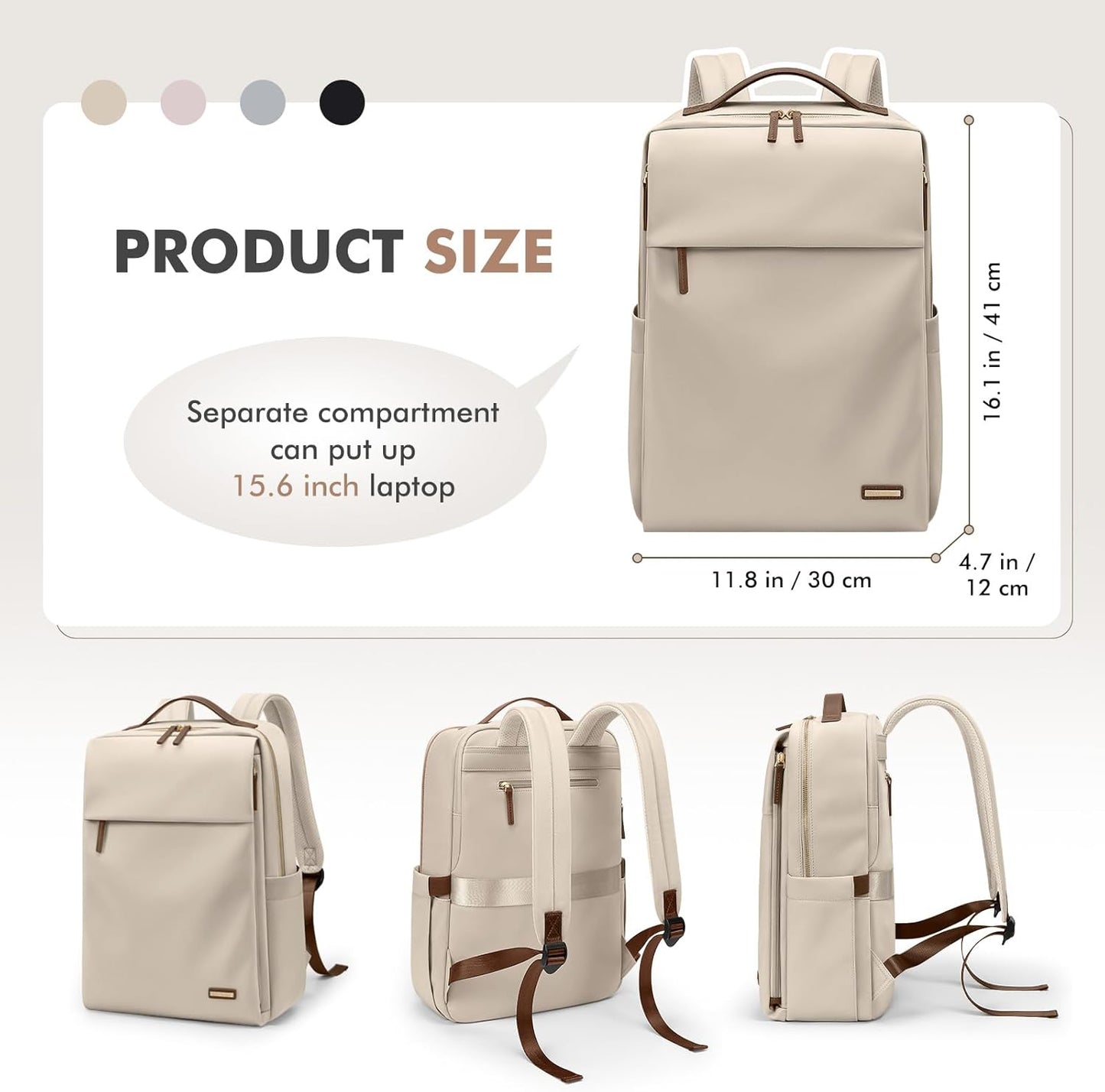 GOLF SUPAGS Travel Laptop Backpack for Women Airline Approved for Work College Travel Multi-Functional Casual Daypack Teacher Nurse Bags Fits 15.6 Inch Notebook (Apricot)