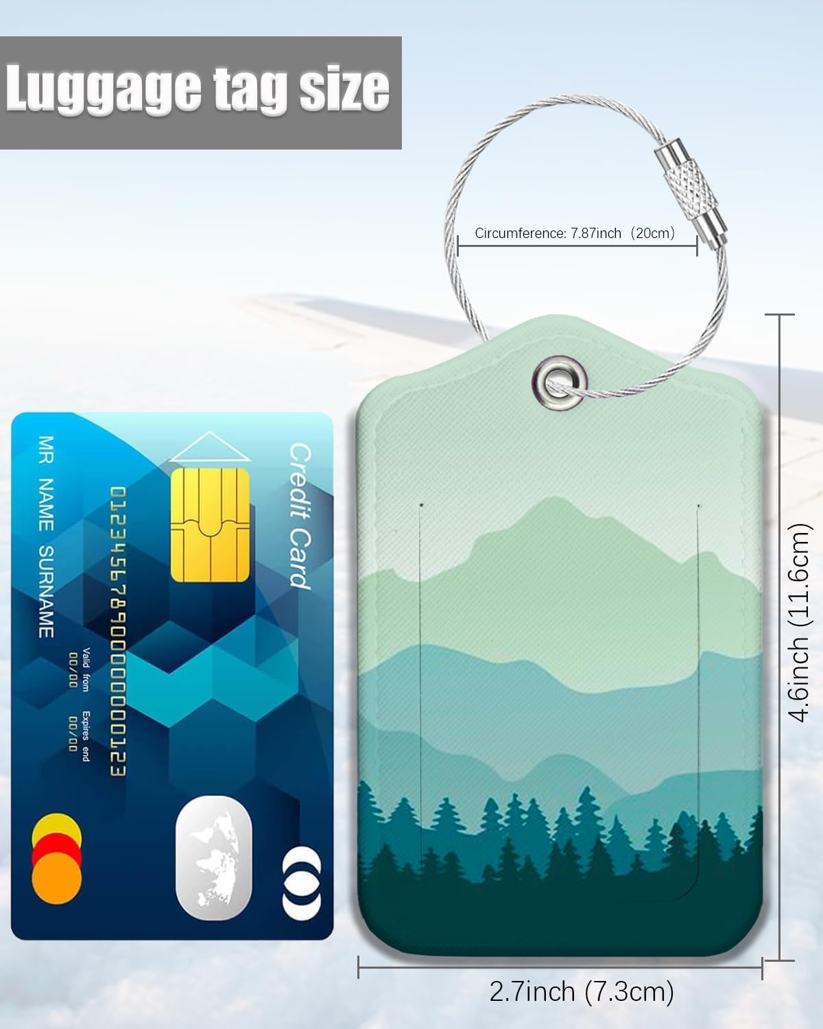 2 Pack Luggage Tags for Suitcase, Leather Suitcase Tags Cruise Ship with Privacy Cover and Double Metal Loop for Women Men Girls Boys Travel Baggage Bag Backpack Tags,Green Mountain