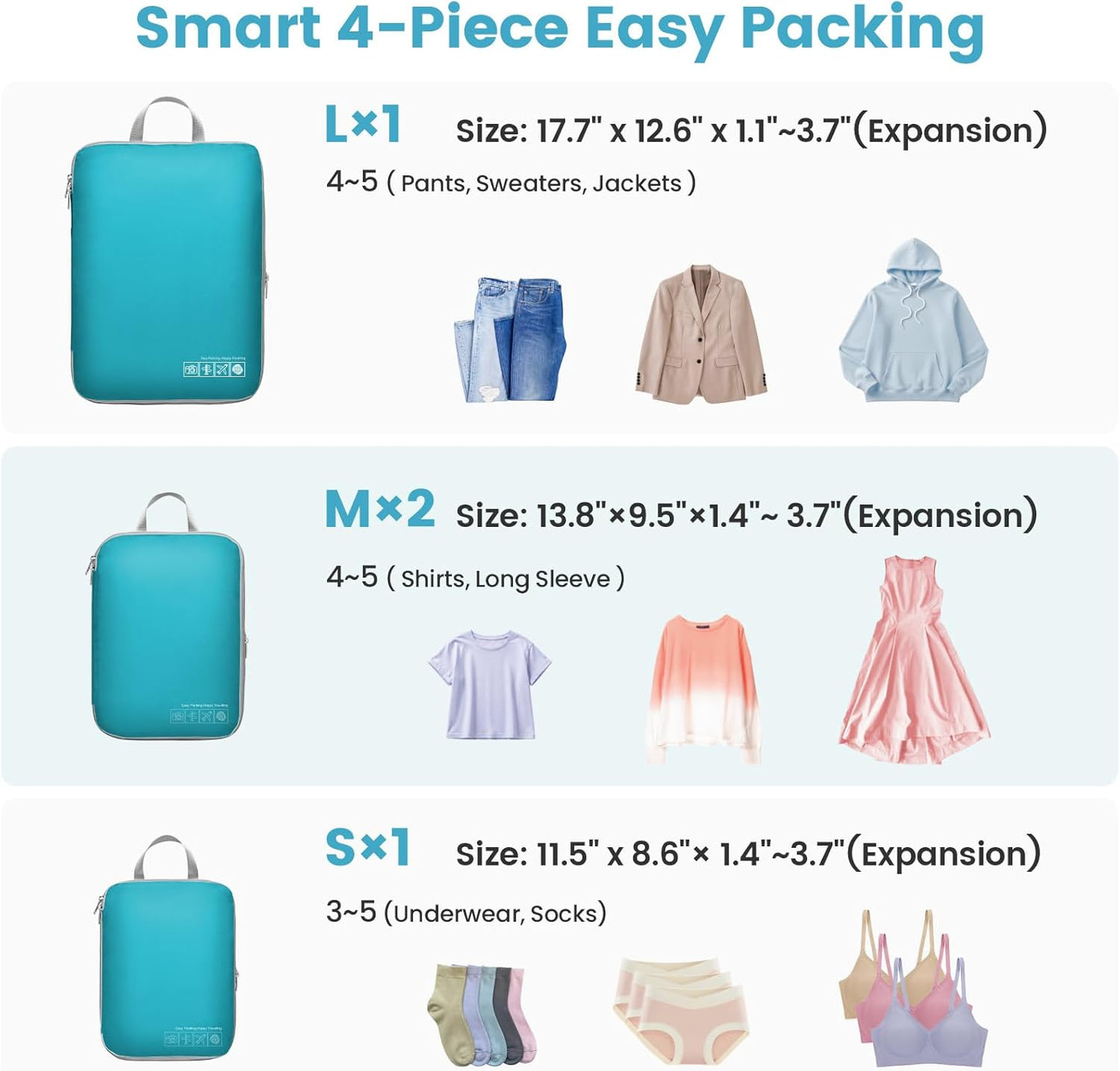 Cambond Compression Packing Cubes for Travel Women - Travel Bags Luggage Organizers Travel Essentials Compression Cubes for Travel Carry on Suitcases Organizer