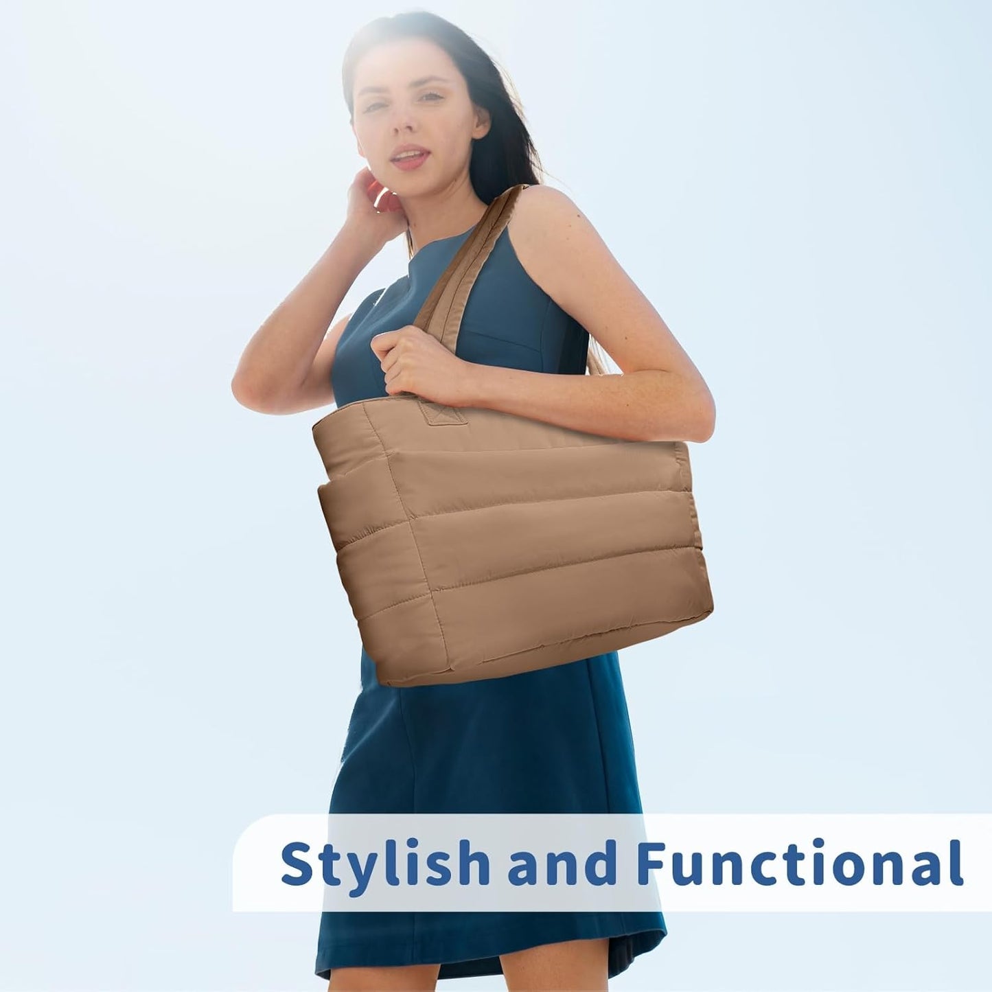 TOPDesign Puffer Tote Bag for Women, Lightweight Puffy Handbag with Compartments, Quilted Shoulder