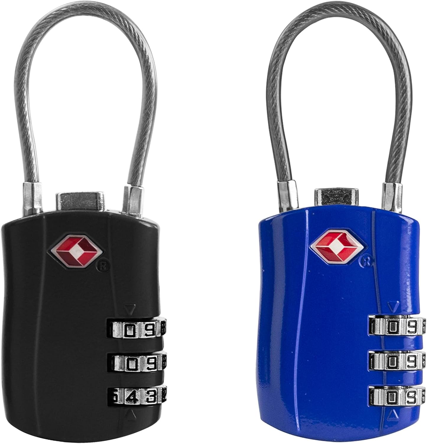 TSA Locks for Luggage, Small Padlock Combination with Cable, Luggage Locks TSA Approved, Combo Padlock with Code, for Travel Suitcase, Gym Locker, Gun Case, Backpack Zipper (Black+Blue)