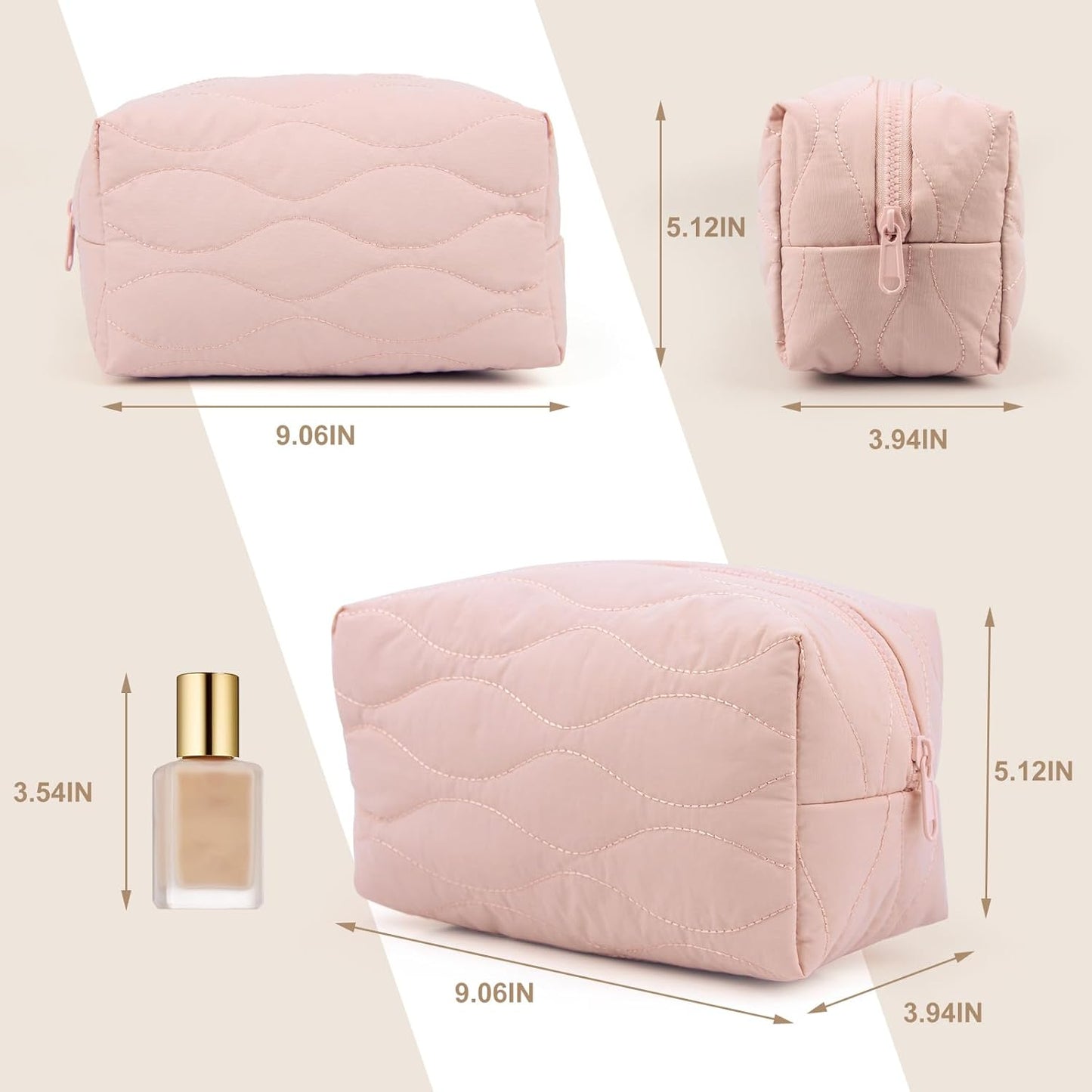 Make up Bag Travel Cosmetic Bag for Women Girls Zipper Puffy Padded Makeup Organizer Waterproof Portable Pouch Purse Lightweight Toiletry Accessories Storage Pink