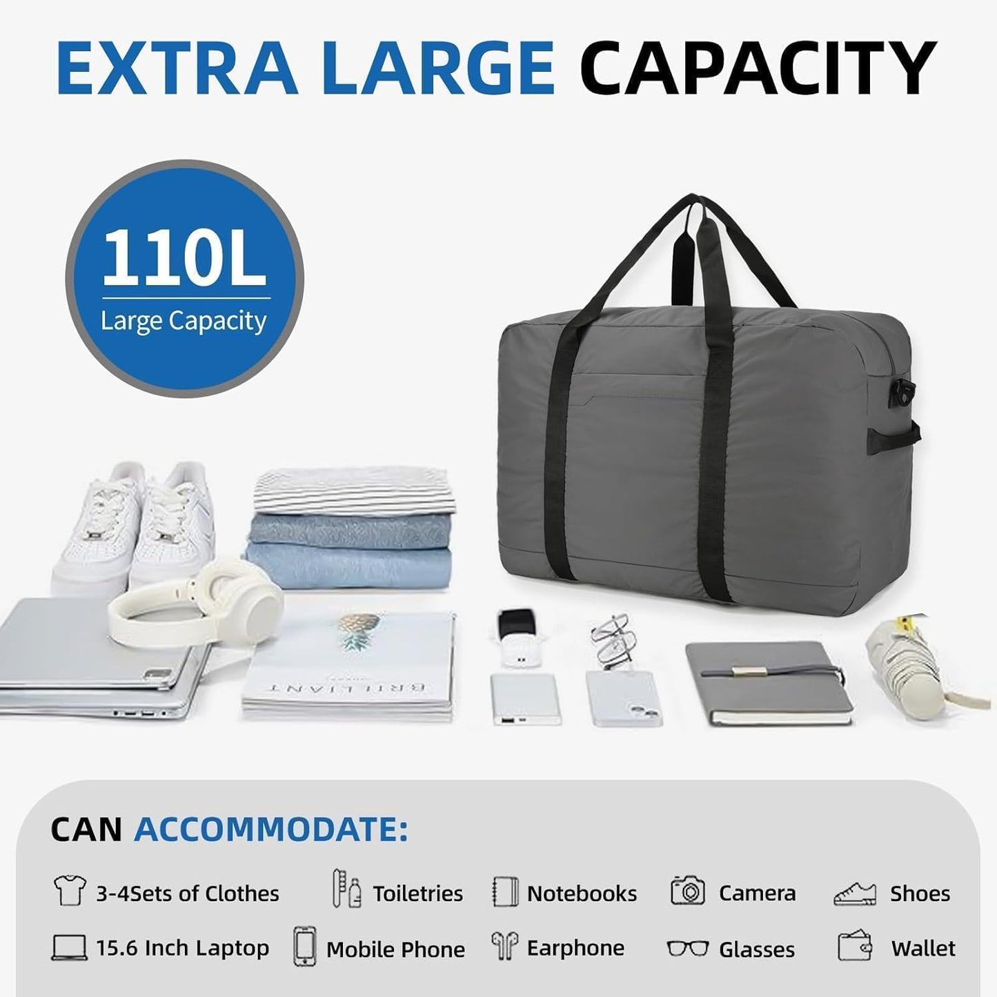 Extra Large Duffle Bag, 110L Storage Foldable Travel Duffle Bag for Men Women, Lightweight Weekender Bag for Overnight Camping