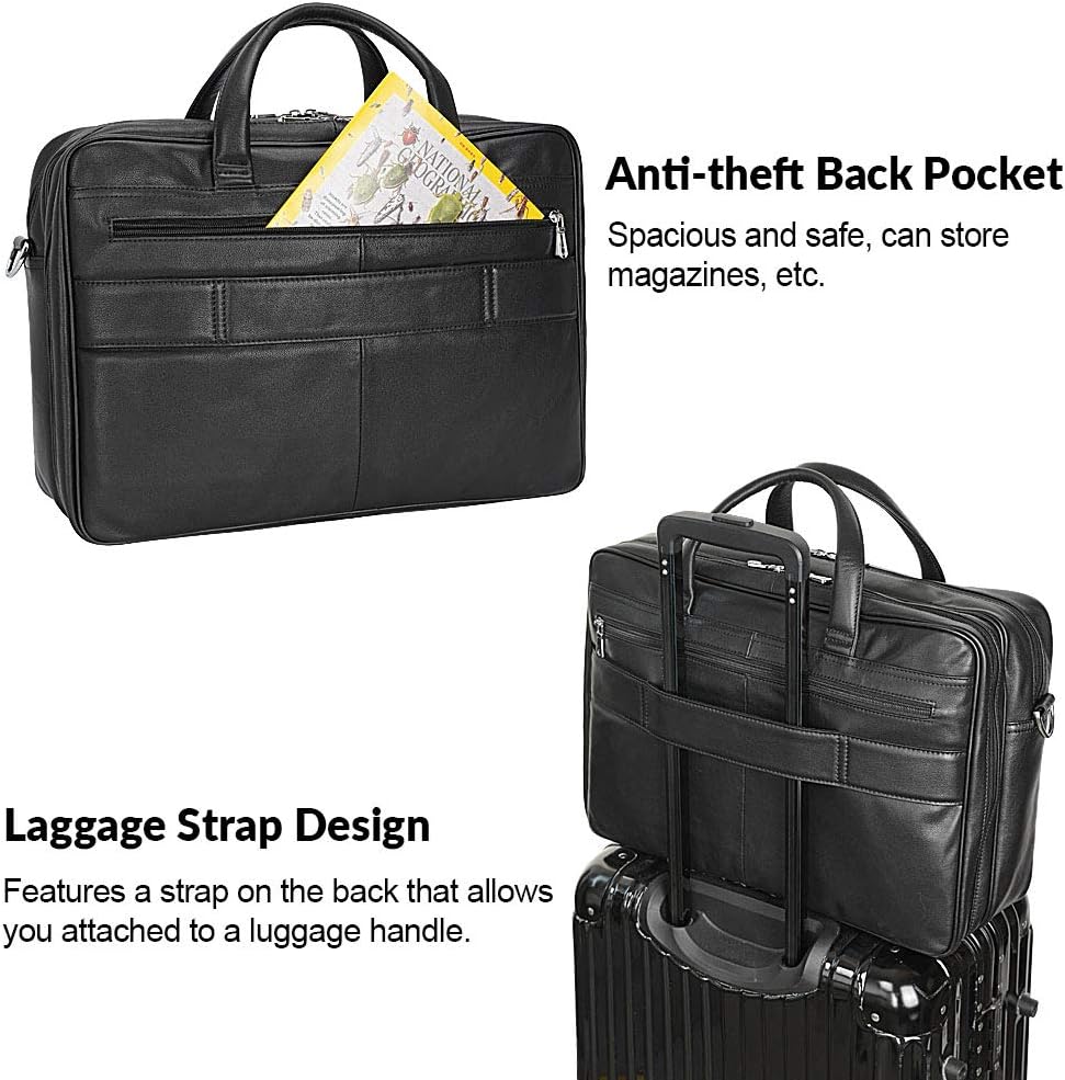 TIDING Leather Business Travel Briefcase for Men, Large 15.6" 17.3" Laptop Crossbody Shoulder Messenger Bag Office Handbag