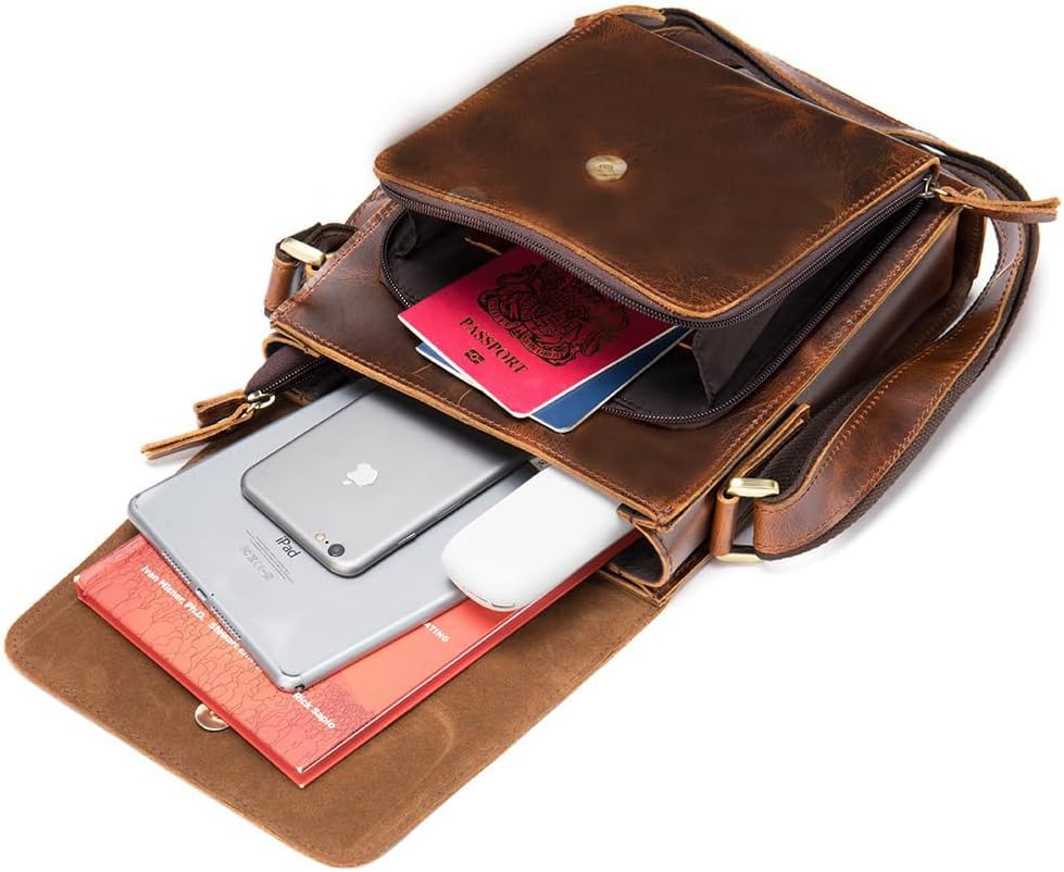 Genuine Leather Messenger Bags Mens Shoulder Crossbody purse Work Business Vintage lager Capacity