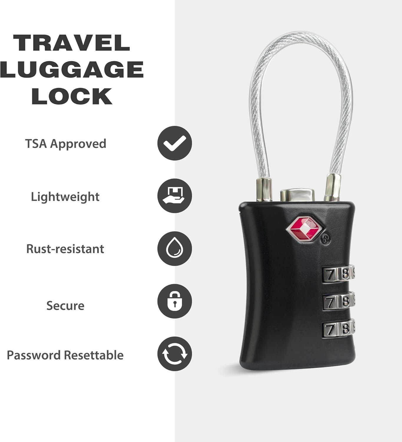 Suitcase Locks TSA Approved, Small Padlock Combination, TSA Locks for Luggage, Combo Travel Padlock with Code for Backpack, Gym Locker, Ammo Can, Gun Case, Bag Zipper, Box (Black)