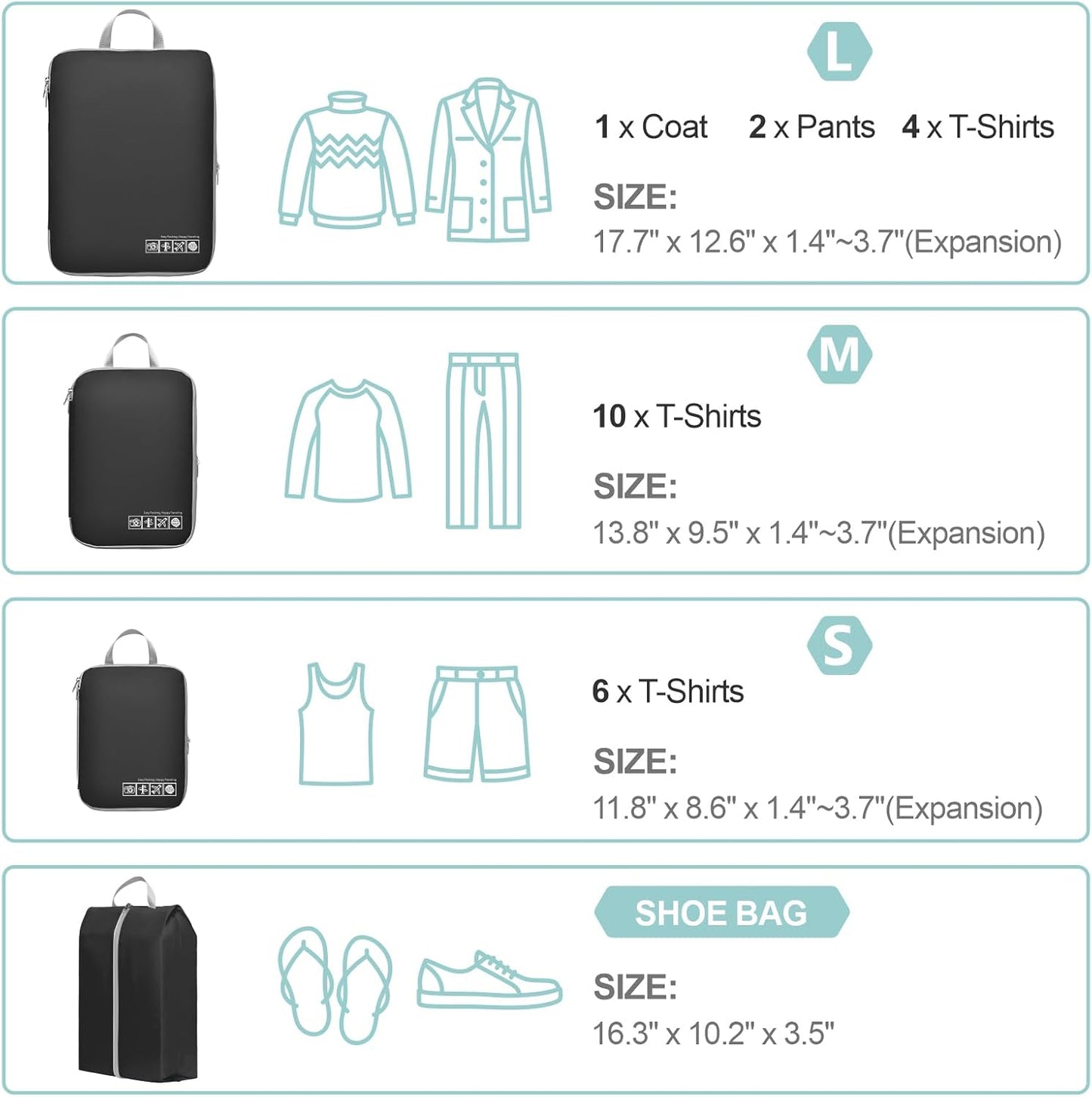 Cambond Compression Packing Cubes for Travel Women - Travel Bags Luggage Organizers Travel Essentials Compression Cubes for Travel Carry on Suitcases Organizer