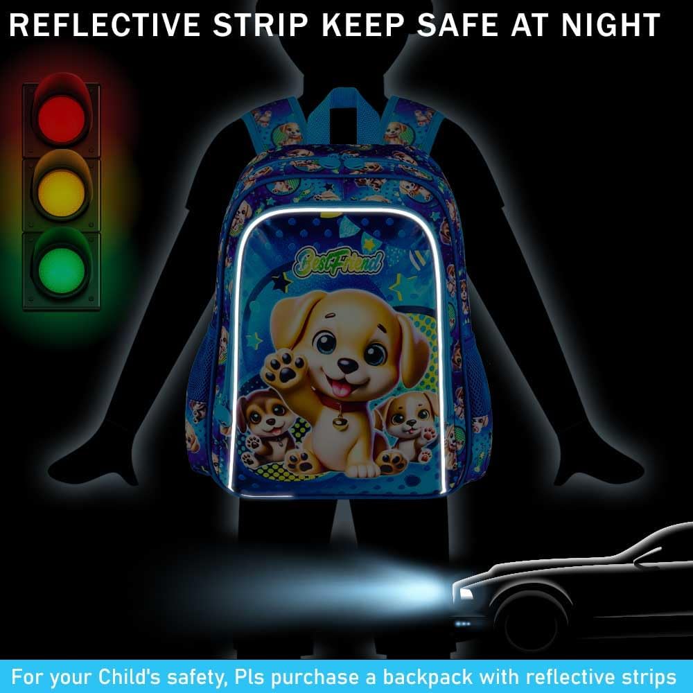 3PCS Backpack for Boys, 16" Kids Dog Backpacks Water Resistant for Elementary Preschool, Boy Bookbag with Lunch Box