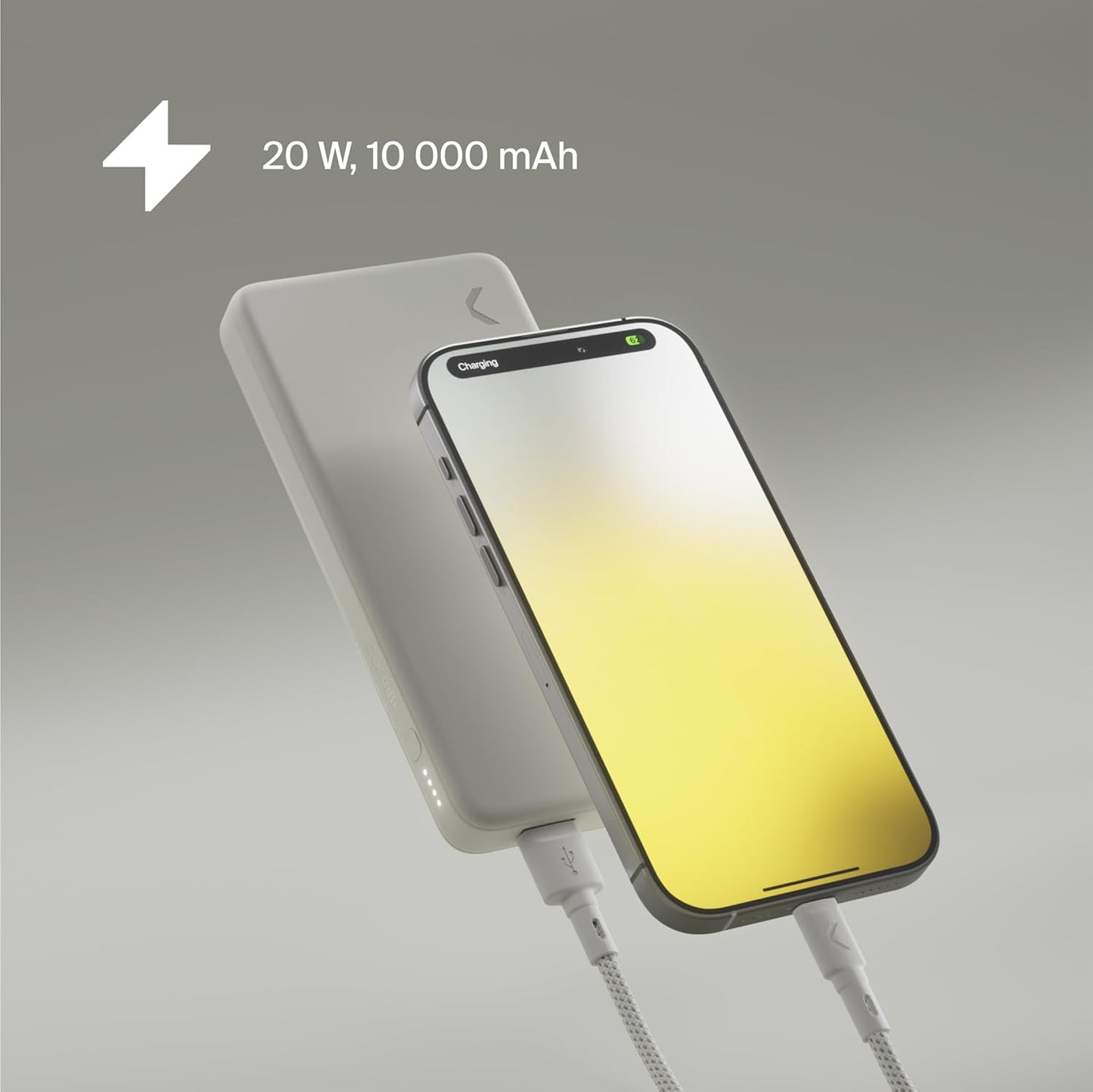 Clemm Portable Charger 10,000mAh Dual Port (USB-A, USB-C), Travel Essential, Quick Charging Power Bank for iPhone 16/15/14/13/12/11/X, Samsung Galaxy, iPad, Google Pixel, and More, Ivory