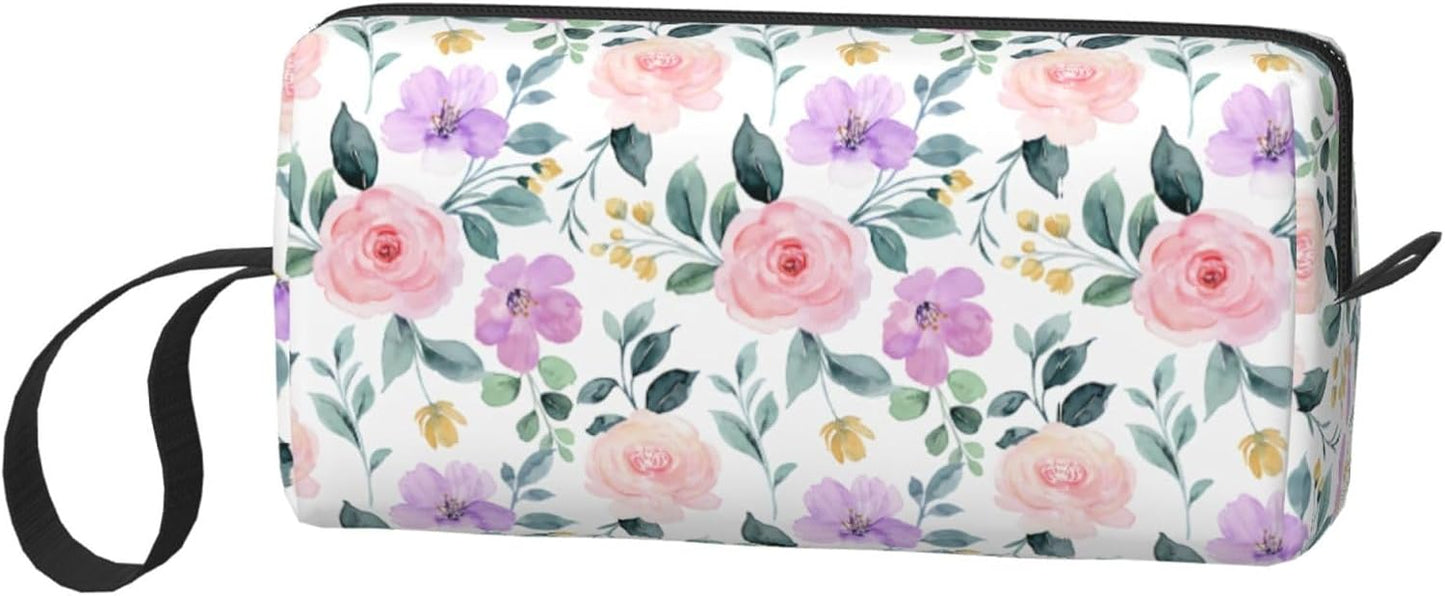 Watercolor Lavender Mist Floral Makeup Bag Small Compact & Durable Travel Cosmetic Bag Organizer Oxford Fabric Impact-Resistant Multi-Purpose Storage Perfect for Travel, Gym, Daily Use
