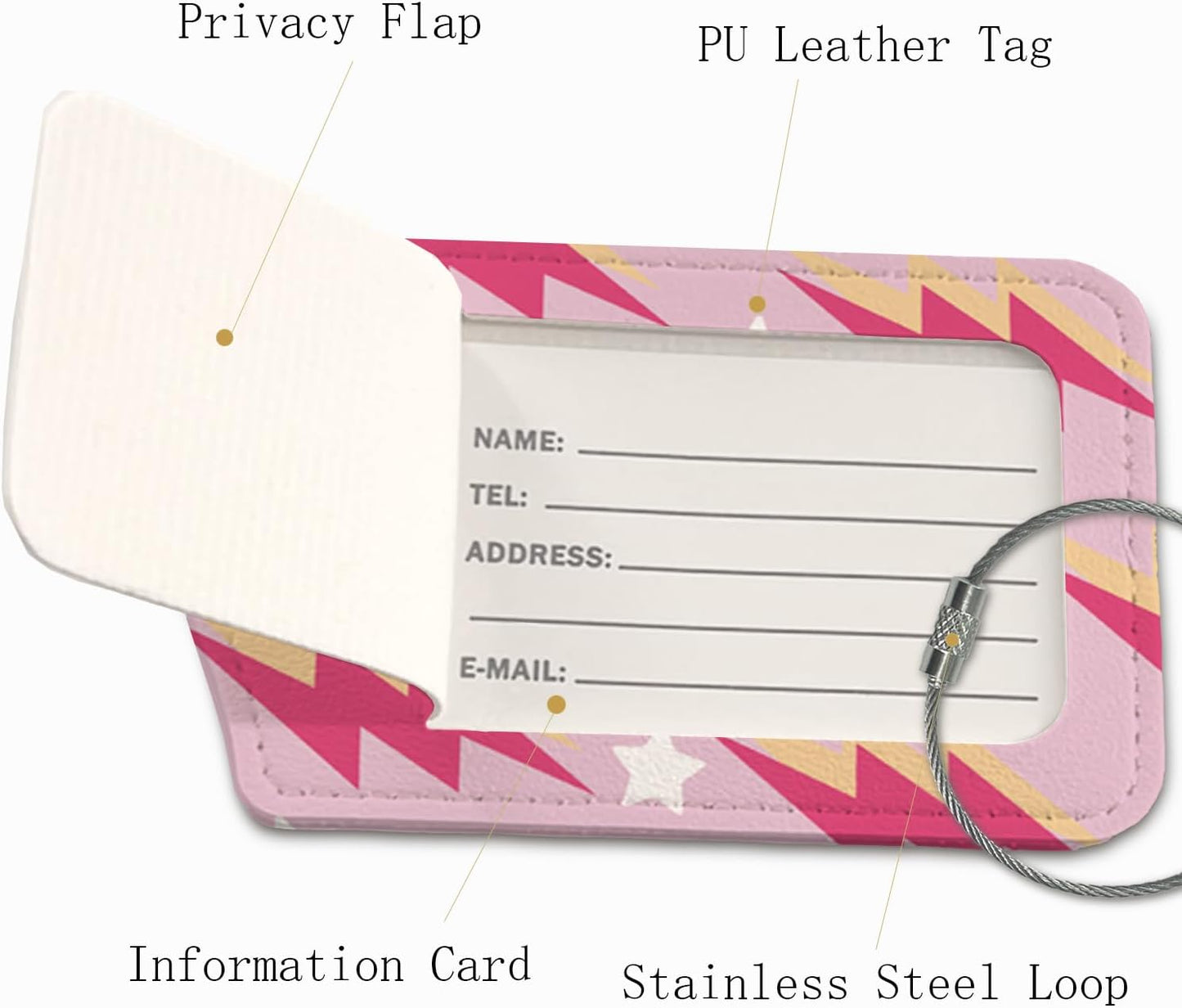 Preppy Luggage Tag,Pink Bolt Girly 2 Pack Travel Suitcase Tags,Trendy Traveling Accessories,Baggage Tag Label with Steel Loop,Teen Girl Gifts,Pink Y2k Decor