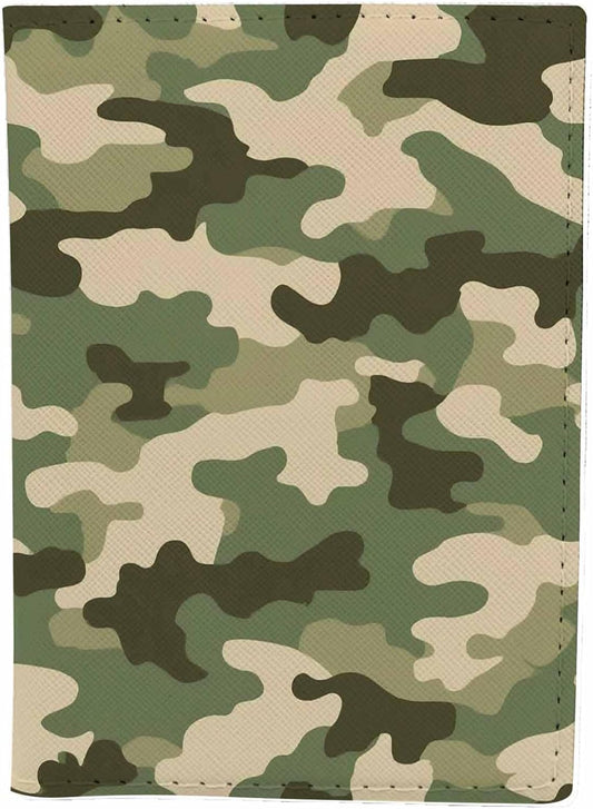 Camouflage Passport Holder for Travel Green Beige Camo Print PU Leather Passport Cover Wallet Cute Passport Card Holder for Women and Men