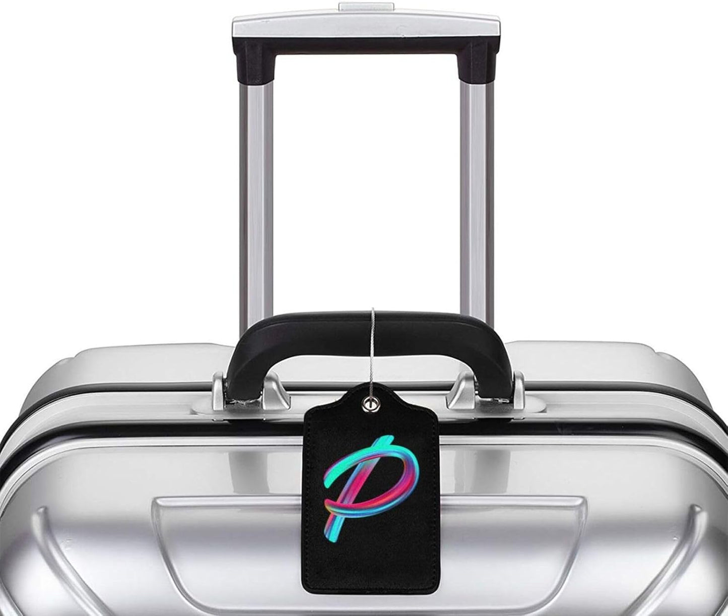 2 Pack Initial Luggage Tags for Suitcase, Colorful Letter Design Cruise Name Bag Tags, Novelty Baggage Identifiers with Full Privacy Cover, Leather ID Label for Women Men Kids Travel, Rainbow Letter P