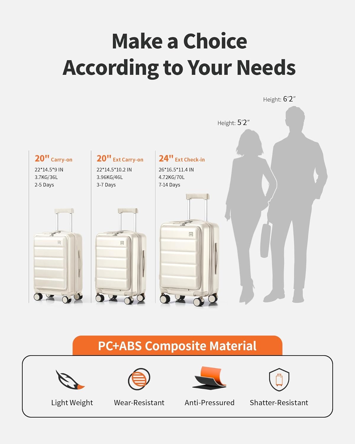 20 IN Carry On Luggage 22x14x9 Airline Approved - Front Pocket Hardside Travel Suitcase Unbreakable -with Cup Holder,Charging Port,Side Pothook, 360°Spinner Wheels, TSA Lock-White