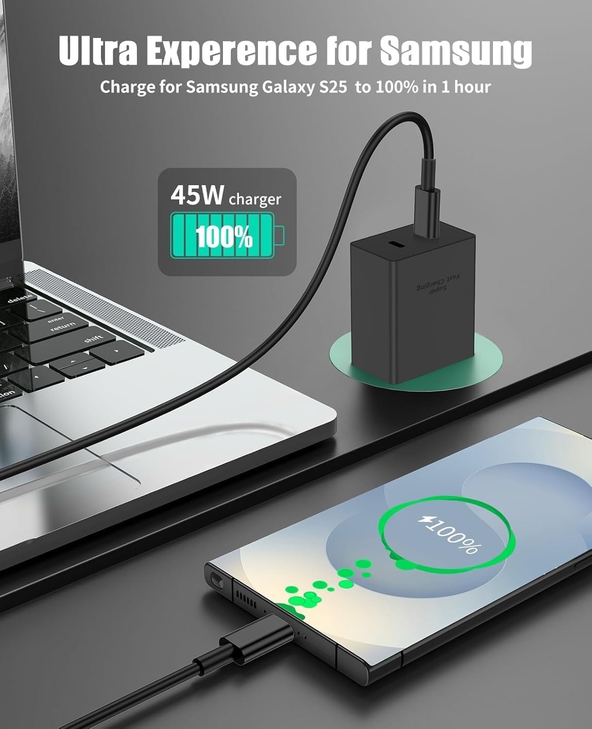 45W Dual Super Fast Charging Block and Long USB C to C Cable 10ft,Type C Wall Plug and Android Phone Charger Cord for Samsung Galaxy S25/S24 Ultra/S23+/S22 Plus/S21/S20/Note 20/iPhone 17 16 15 Pro Max