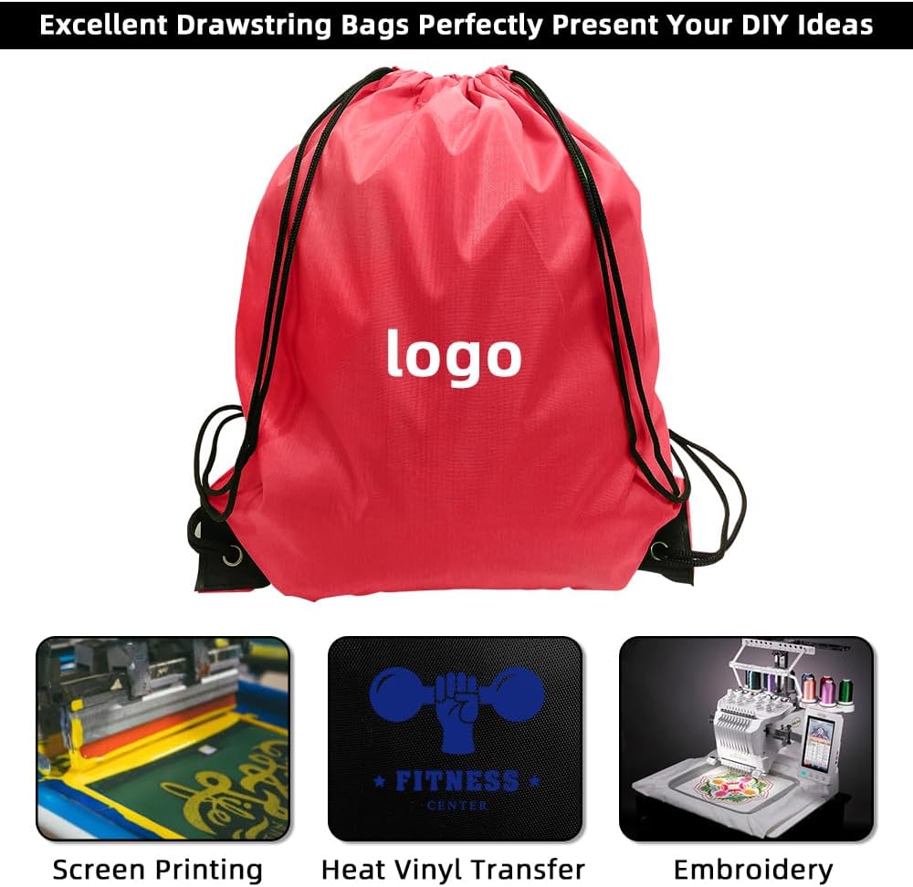 GoodtoU Drawstring Backpack, Nylon Cinch Sack Gym Bag for Sport, Traveling, Team (40Pcs, Cherry)