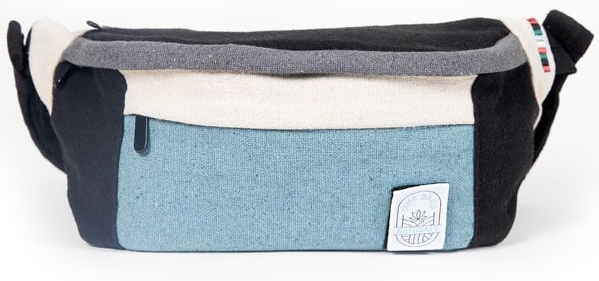 Dime Bags Oversized Fanny Pack, 100% Nepali Hemp Crossbody Waist Bag for Men & Women, Adjustable Strap, Multiple Pockets, Eco-Friendly Festival & Travel Bag, Boho & Neutral Colors, Reveller (Charcoal)