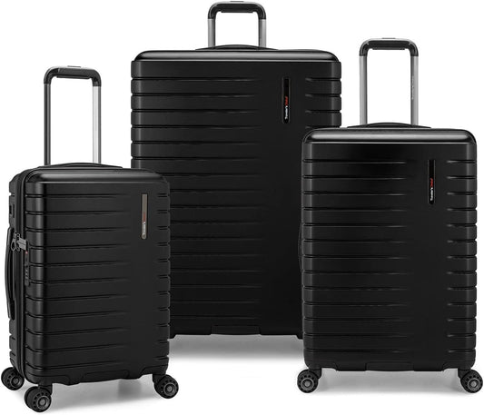 Traveler's Choice Archer Polycarbonate Hardside Spinner Luggage Set,Tie Down Straps, Black, 3-Piece