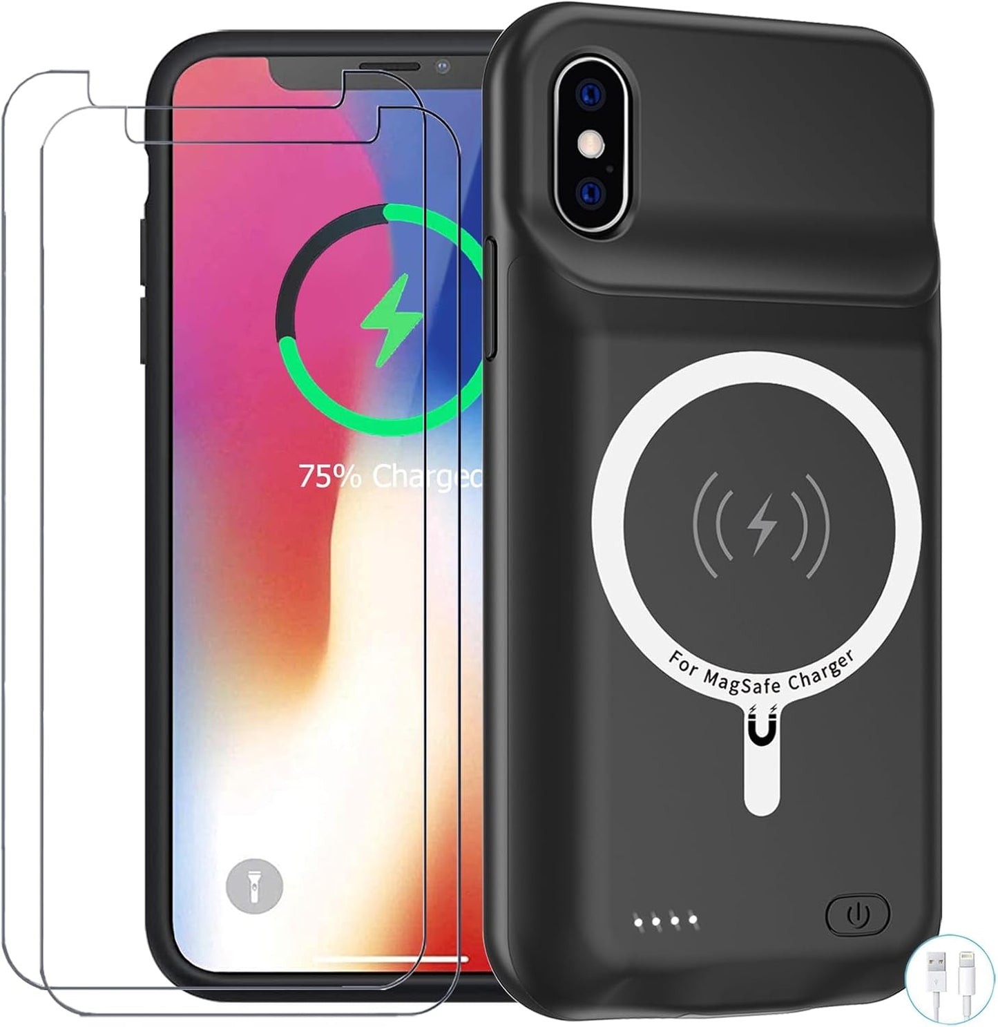 Battery Case for iPhone X/XS, Enhanced 10000mAh Portable Protective Wireless Charging Case Support Carplay Compatible with iPhone X/XS (5.8 inch) Rechargeable Extended Battery Charger Case (Black)