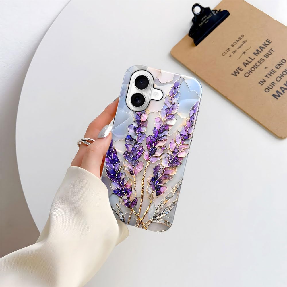 Case for iPhone 17 - Slim Fit Anti-Scratch Phone Case for Girl Women - Lavender Stained Glass Purple Floral (Glossy)