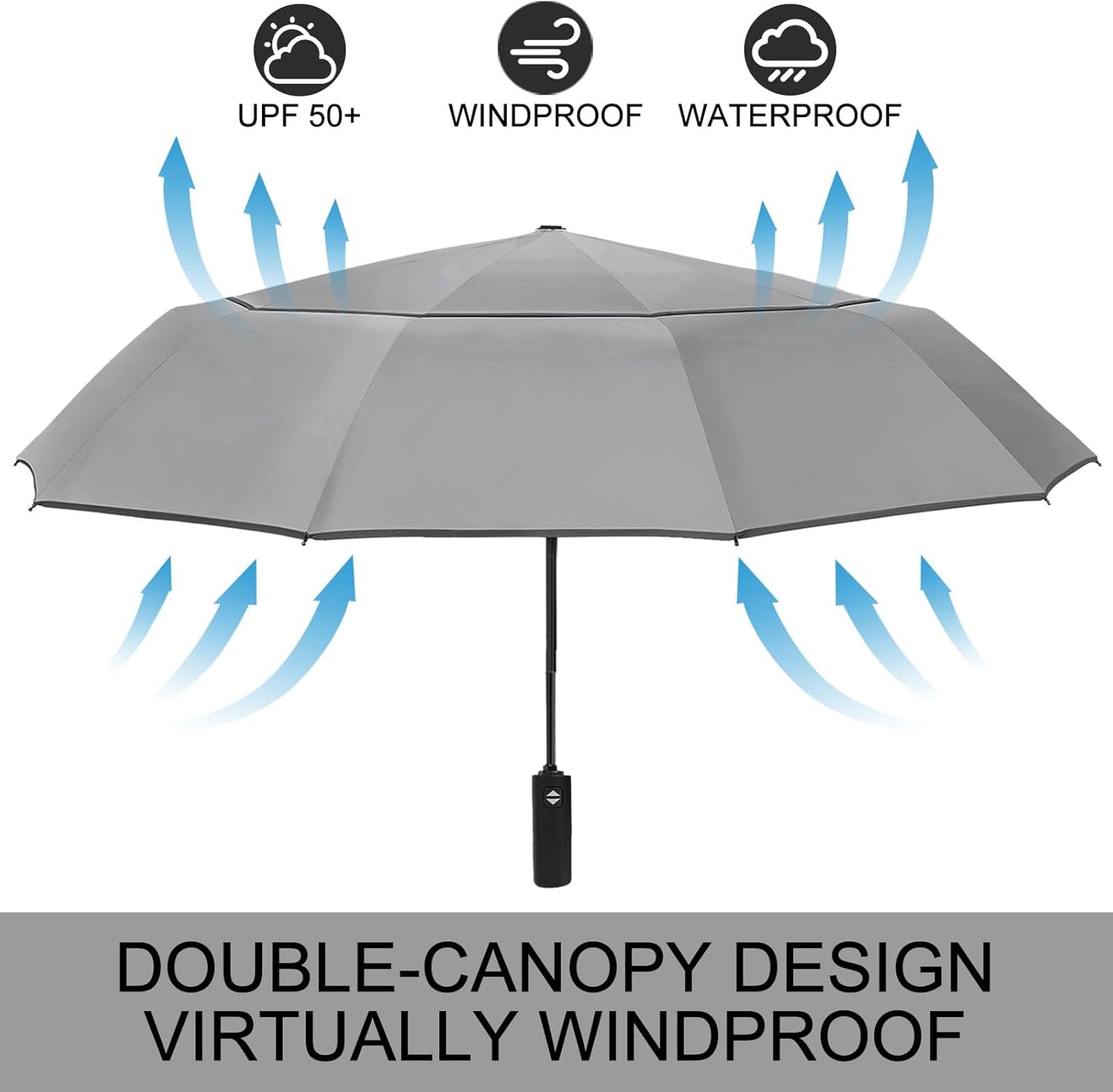 Satol Extra Large Golf Umbrella, 46/54/62 Inch Windproof 10 Ribs Vented Double Canopy Reflective Strips Automatic Open/Close Waterproof UV Protection Portable Compact Umbrella for Outdoor & Travel