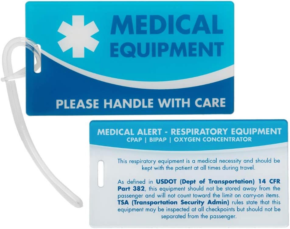 Medical Equipment ID Identification Luggage Tag | Blue | Medical Alert | Carry-On Respiratory Devices | Travel Supplies | Bag Tag | Luggage Gift