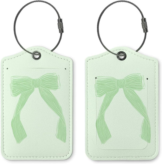 Coquette Sage Green Bow Luggage Tags for Suitcases, Sage Green Bow Cute Bag Travel Tags for Luggage for Women, Trendy 2 Pack Luggage Tag for Travel,Teen Girls Gifts Suitcase Tags