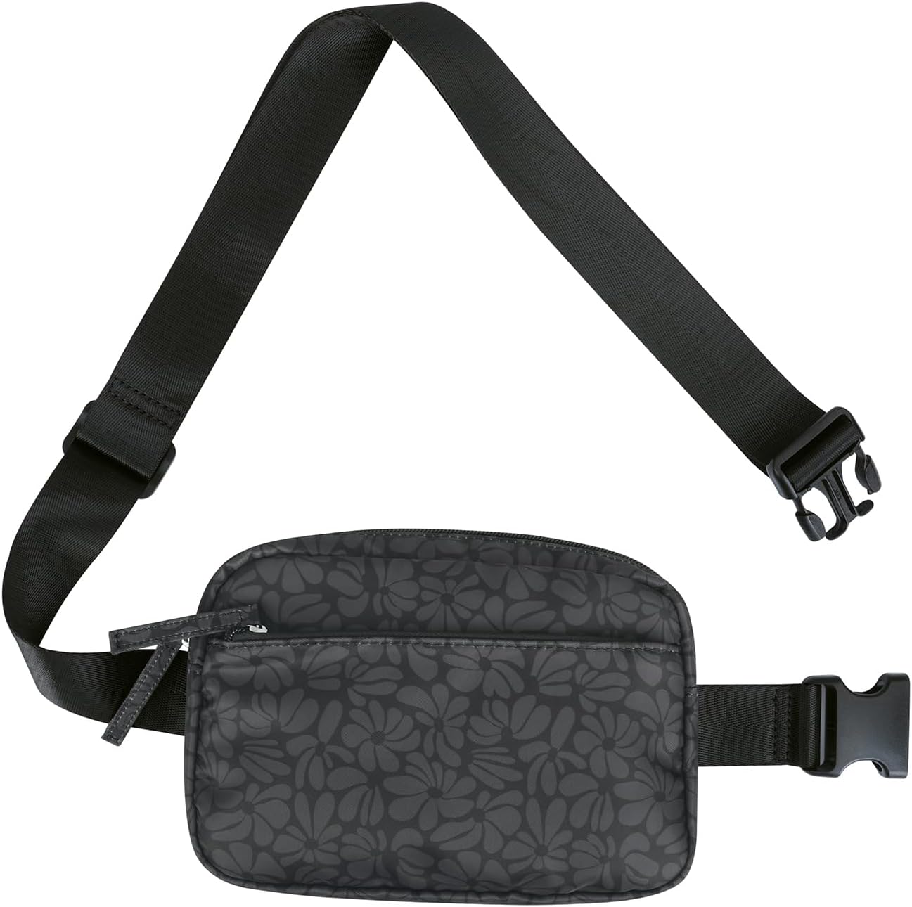 HDE Belt Bag 2L Fanny Pack Cross Body with Adjustable Strap Travel Waist Pack - Black Floral Pop