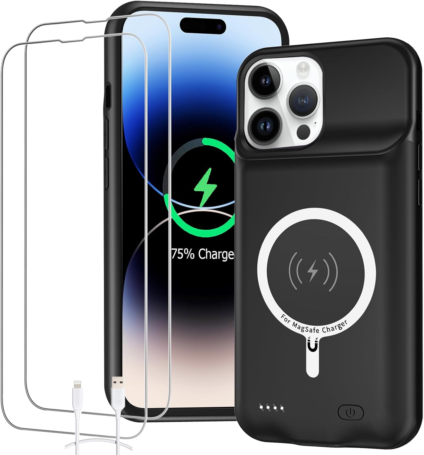Battery Case for iPhone 14 Pro, Full Encircle 10000mAh High Capacity Rechargeable Portable Charger Case Extended Battery Pack for iPhone 14 Pro (6.1 inch) Wireless Charging Case with Carplay-Black