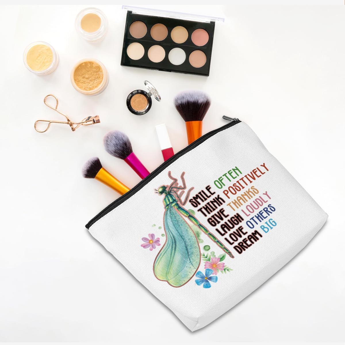 Inspirational Gifts for Women Dragonfly Makeup Bag Mental Health Awareness Positive Affirmation Gifts for Her Girls Therapist Psychologist Self Care Toiletry Bag Zipper Pouch for Christmas Birthday