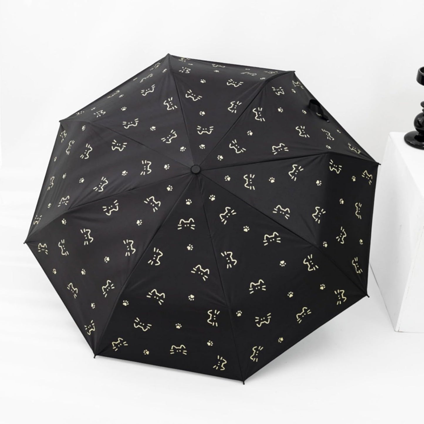 Compact Cat Umbrella - Automatic Folding, Dual-Use Rain and Sun Protection, Black Coating Anti-UV, Windproof, Lightweight, Portable Travel Companion for Men and Women