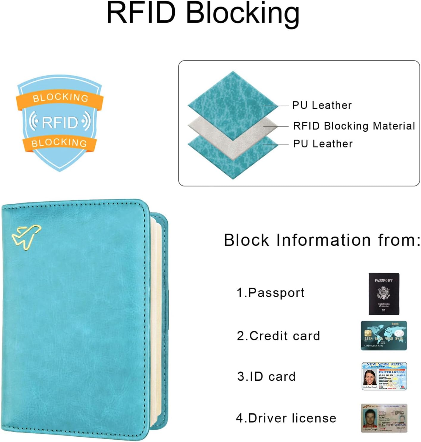 WALNEW Passport Holder for Travel, RFID Passport Cover Wallet for Women Men, PU Leather Passport Book Card Holder Case with Pen, Travelling Essentials for Flying